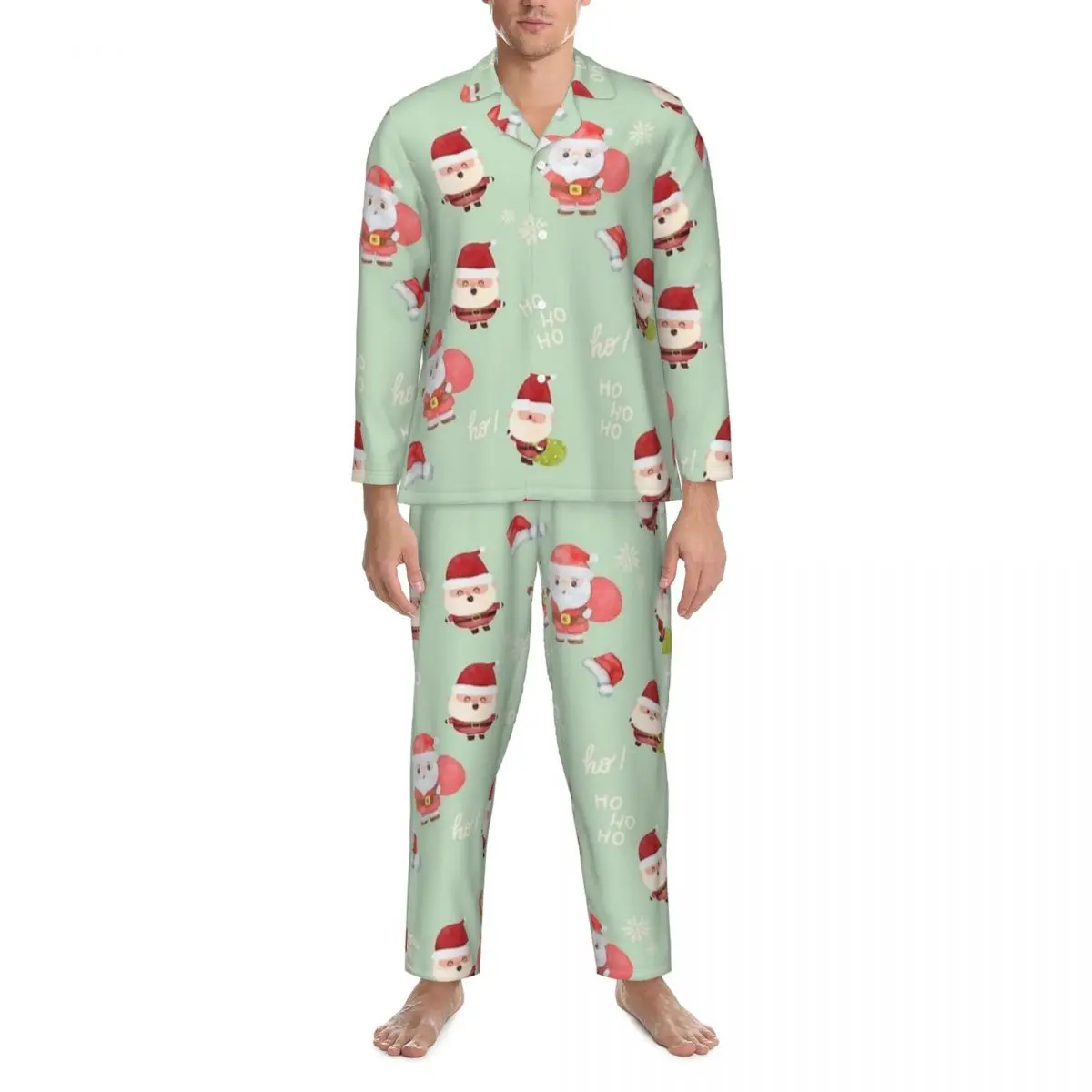 

Merry Christmas Pajama Sets Cute Santa Claus Trendy Sleepwear Unisex Long Sleeve Aesthetic Room 2 Piece Nightwear Plus Size 2XL