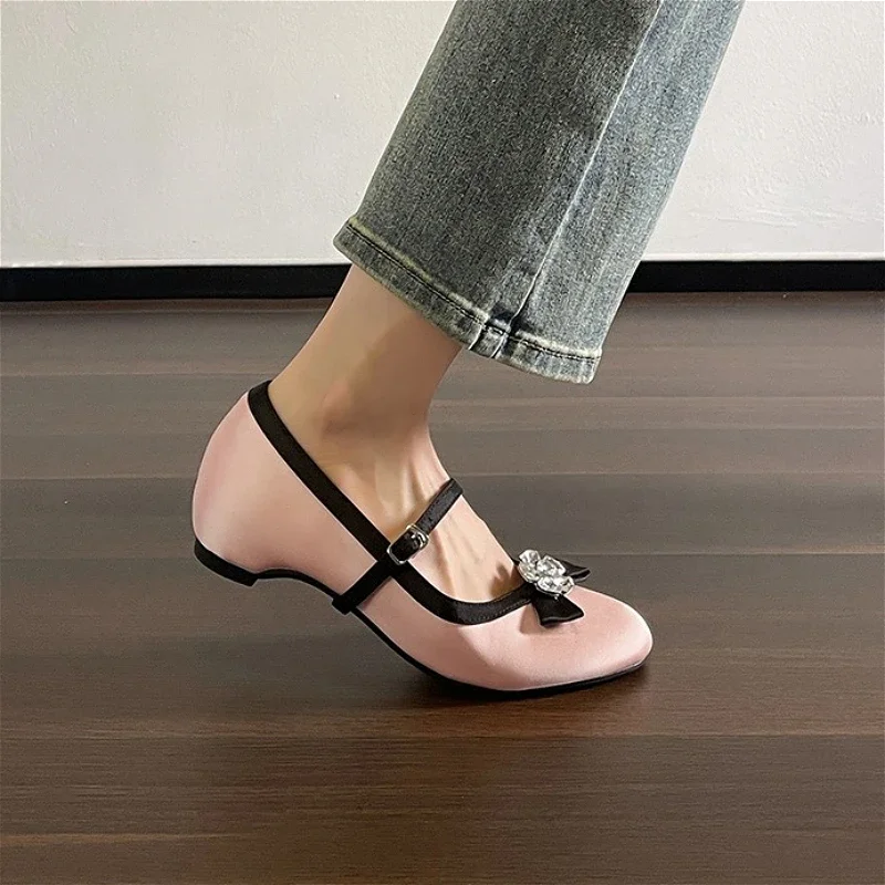 Rhinestone Bow Details Mary Jane Shoes Women Height-increasing Fashion Dress Shoes Ladies Buckle Comfortable Sweet Women's Shoes - view 4