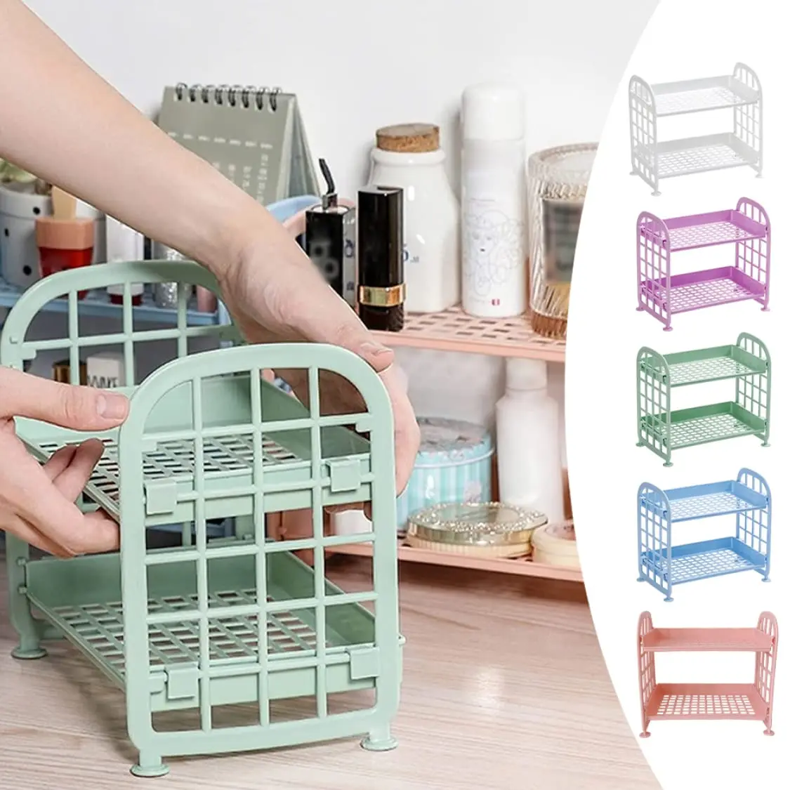 Rak plastik multifungsi, 2-Tier Organizer Makeup untuk perawatan kulit kantor dapur kamar tidur kamar mandi rumah