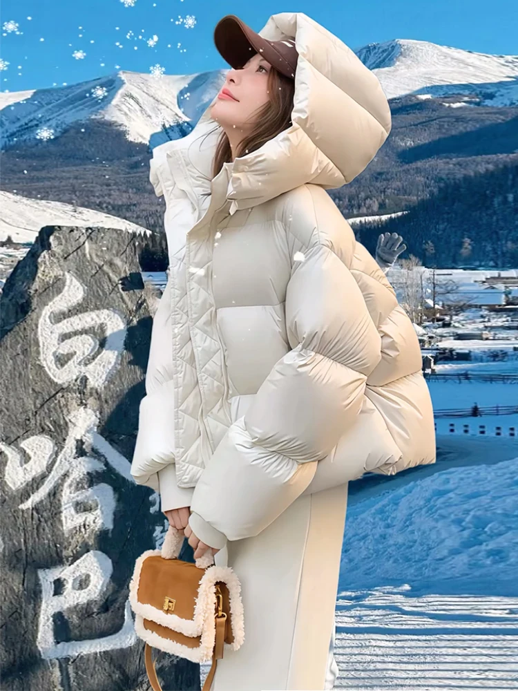 

Женская однотонная хлопковая куртка свободного кроя, теплая зимняя куртка-пуховик в корейском стиле, для повседневной носки, стандартный крой, длинный рукав