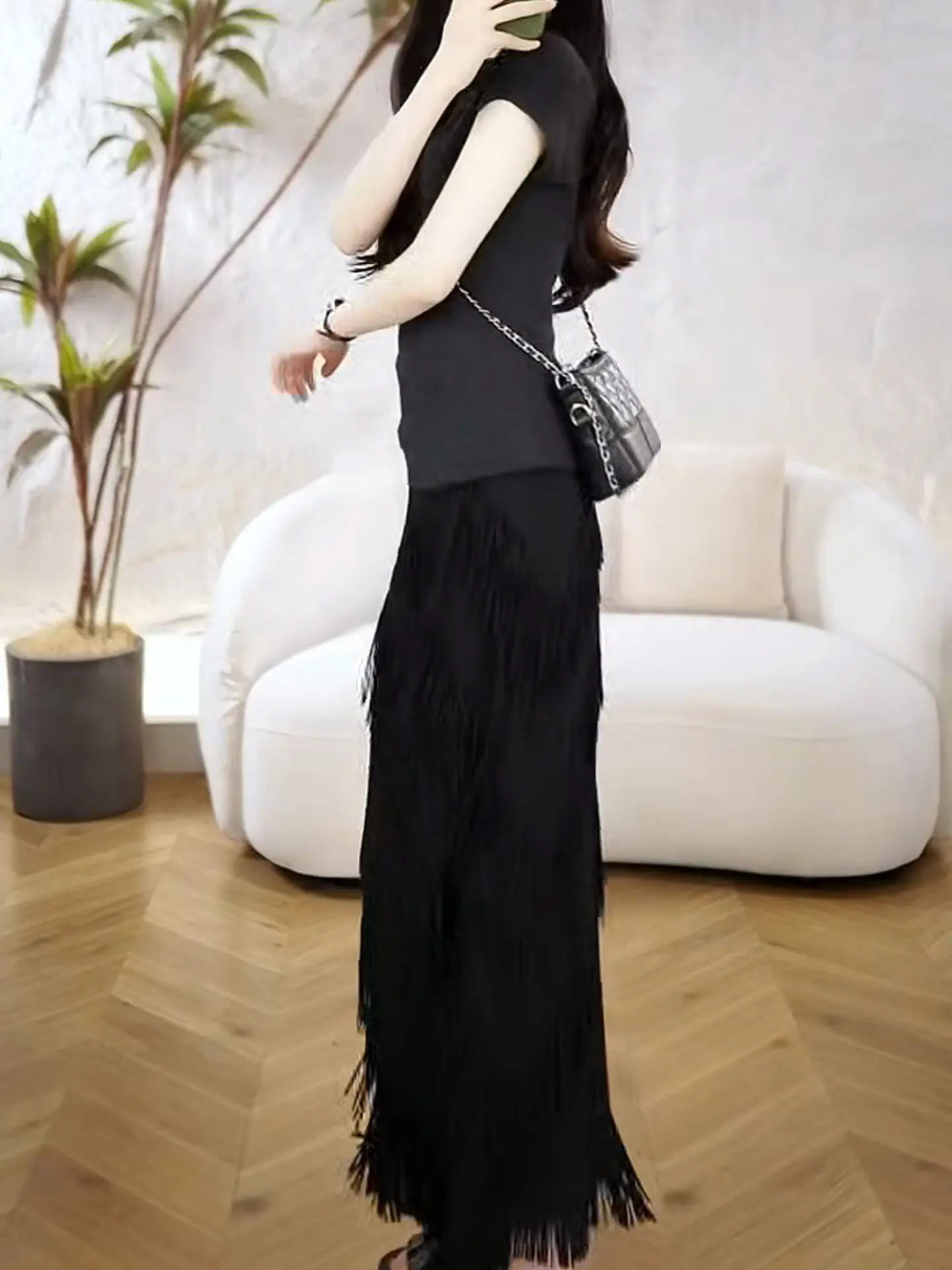 

High Waist A-Line Midi Skirt with Tassel Design And Pleated Detail Elegant Draping Effect Lady's Polyester Fiber Asymmetrical...