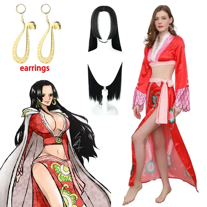 Hancock Cosplay Anime Oka Shichibukai Boa Hancock Cosplay disfraz uniforme peluca pendientes disfraz de Halloween para mujer chica