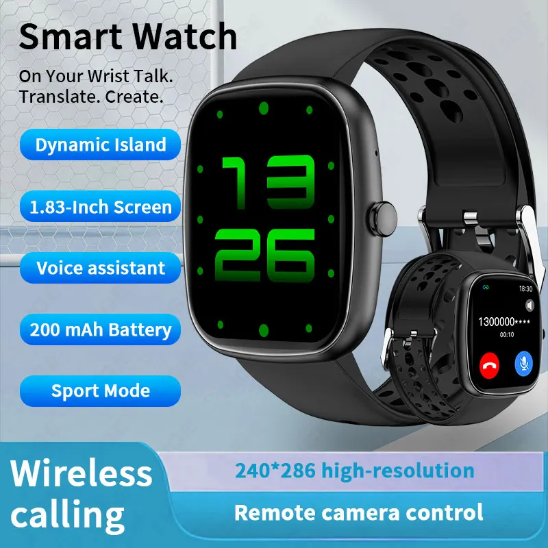 

LIGE New 1.83 inch HD Screen Smart Watch Men Women Voice Assistant Bluetooth Call Men's Watches Health Monitor Ladies Smartwatch