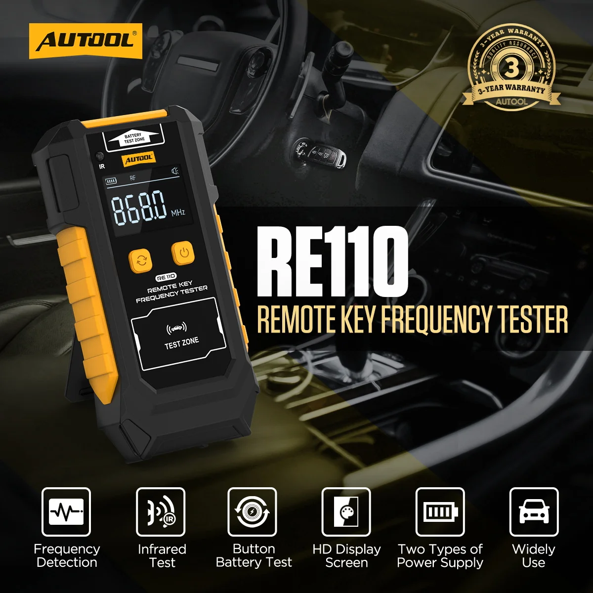 AUTOOL RE110 Frequenz Tester Auto Schlüssel Tür TV RF IR Fernbedienung Tester Detektor Inspektion Werkzeug, 315,433,868,902 MHZ – Detail 1