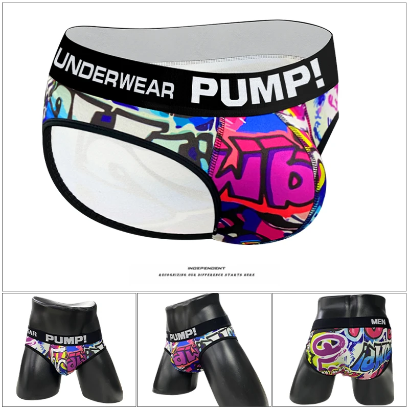 2pcs Sexy Men Underwear Briefs Graffiti Jockstrap Panties Underpants Low Waist Butt Lifter Male Underwear