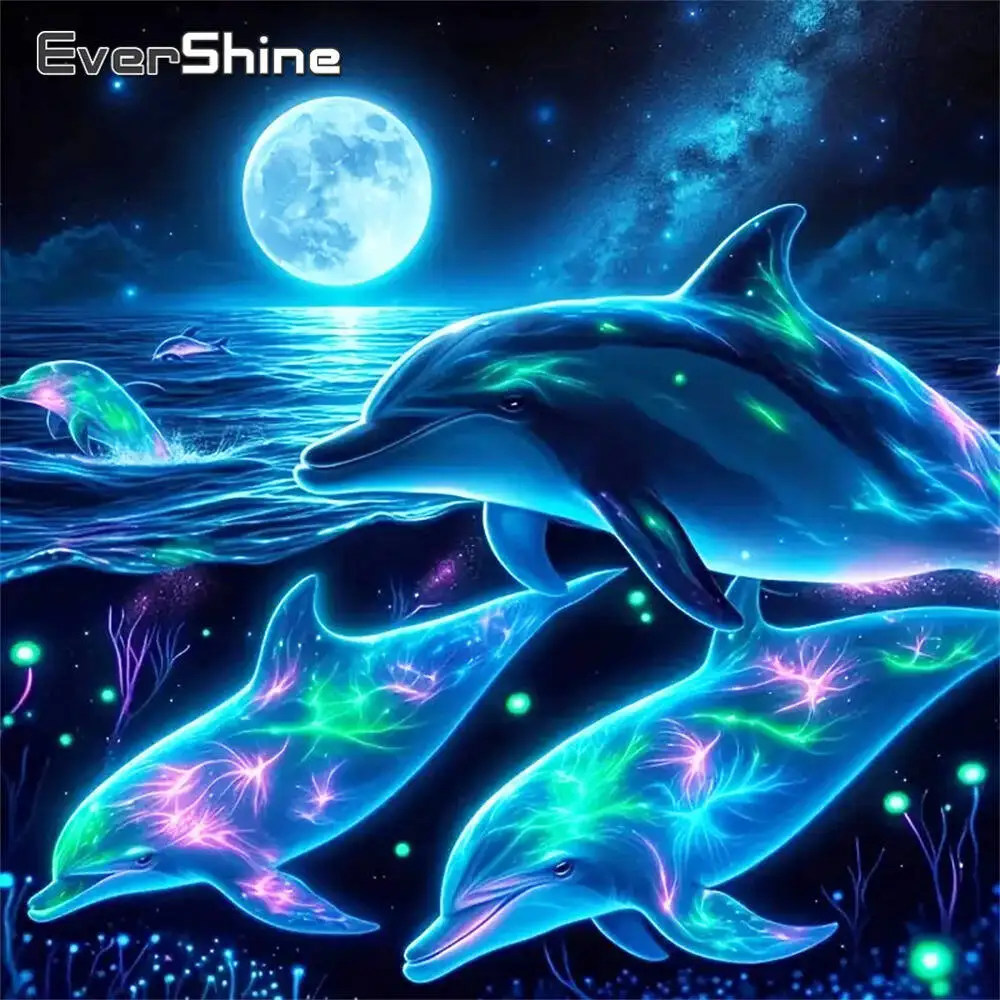 Evershine 5D DIY Diamond Embroidery Dolphin Animal Painting Moon Acrylic Craft Supplies Diamond Mosaic Handmade Hobby