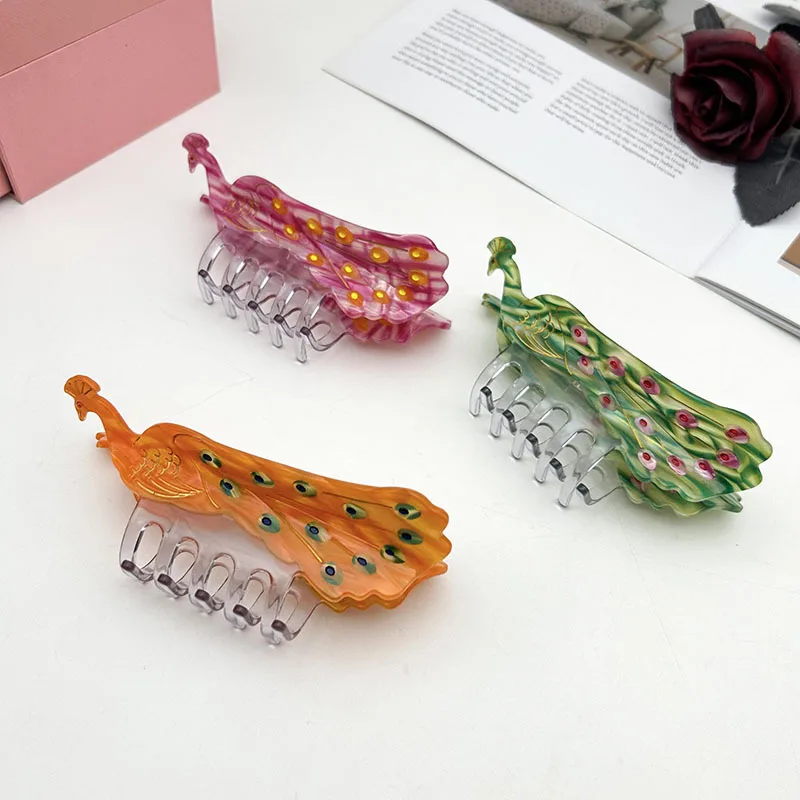 

NEW 12.4CM Large Colorful Peacock Hair Claw Acetate Claw Clips Cartoon Animal Series Hair Clips Hair Accessories for Women Girls