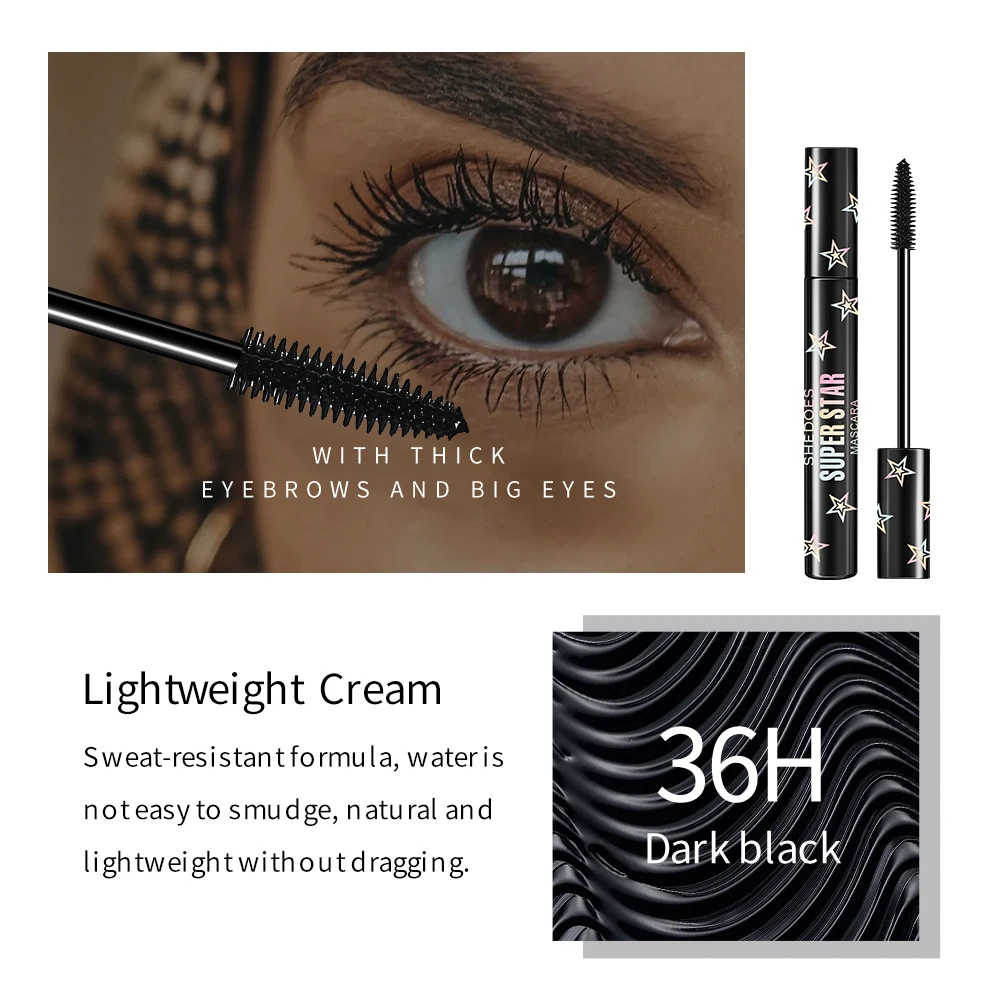スターアイブラックは耐久性があり、防水性があり、汗に強く、自然で、汚れにくく、長く、カールしていて厚いです。
