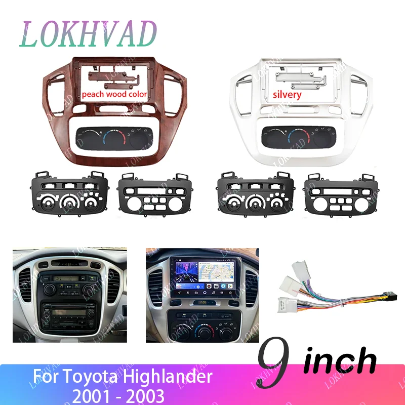 

9-дюймовый для Toyota Highlander 2001-2003, автомобильный радиоприемник, Android, стерео MP5, Wi-Fi, GPS-плеер, 2Din, головное устройство, лицевая панель, рамка приборной панели