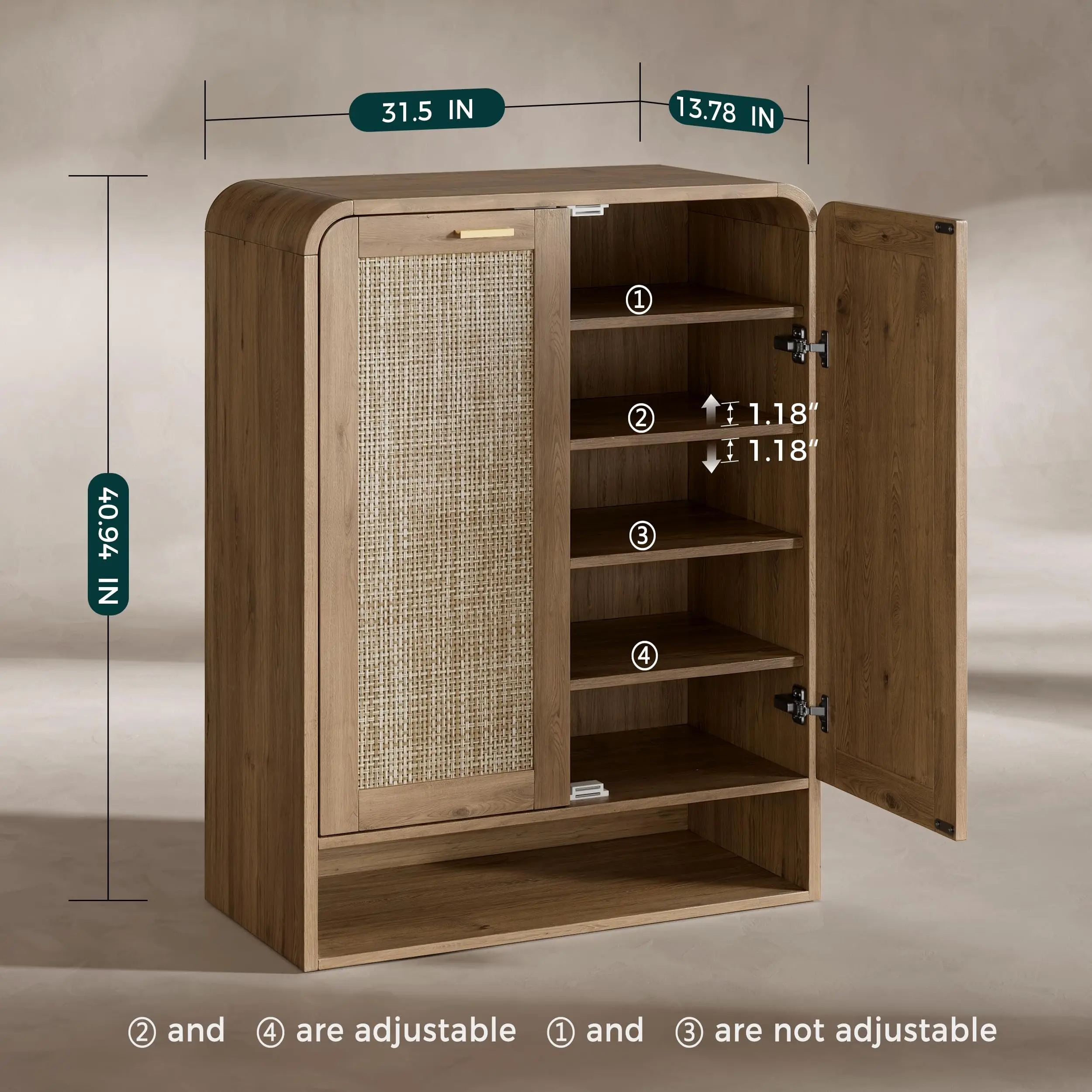 41 Inch Rattan Shoe Storage Cabinet Holds 24 Pairs, Caramel Oak