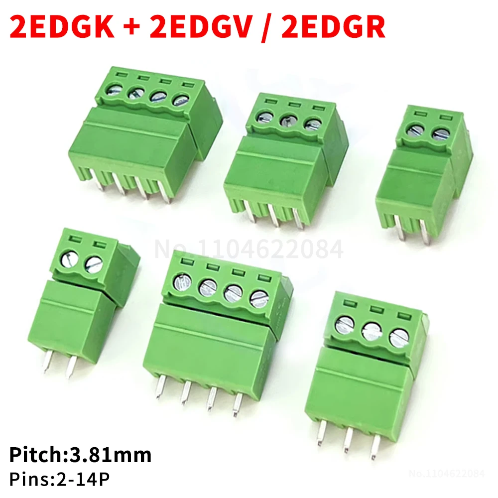 (10 Sets) 2EDGK + 2EDGV / 2EDGR 3.81mm Pitch 2EDG PCB Screw Connector Terminal Block 15EDG Sealed Socket 15EDGK + V / R 3.81