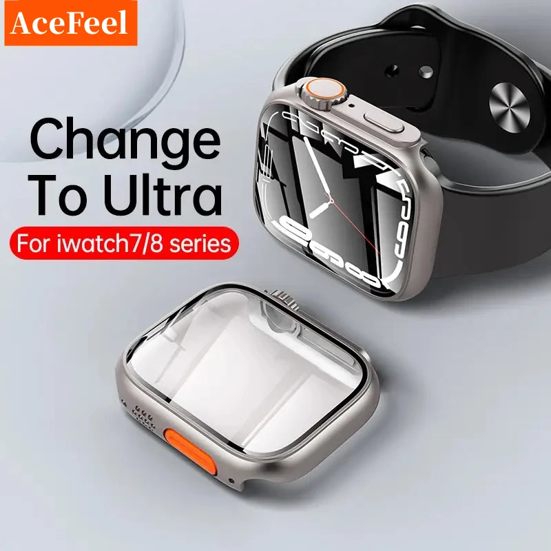 Glass+Case for Apple Watch 44mm 45mm 41mm 40mm 42mm 38mm Screen Protector Cover Change Ultra Bumper iWatch Series 8 7  SE 6 5 3