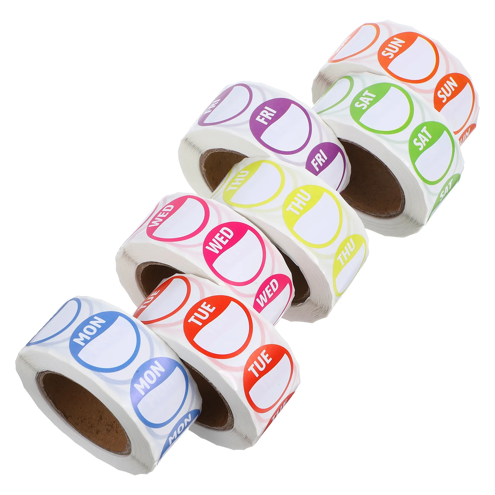 7 Rolls Week Stickers Colored Day Labels Restaurant Adhesive Sticky Seam Weekday Copper Plate Days of Office