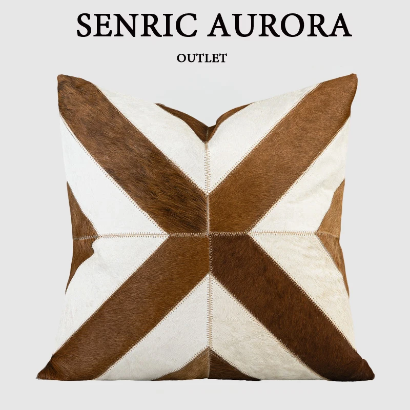 Luxury Cushion Cover Coffee Beige Brown Diagonal Cowhide Patterned Square Pillow Case For Home Hotel Bed Living Room Sofa