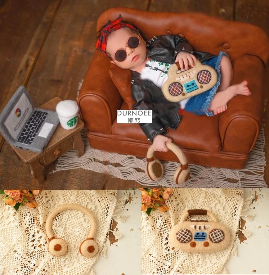 Newborn Photography Props Wool Felt Doll Mini TelePhone Handmade DIY Felting Kit Accessories Baby Photo Shooting Doll