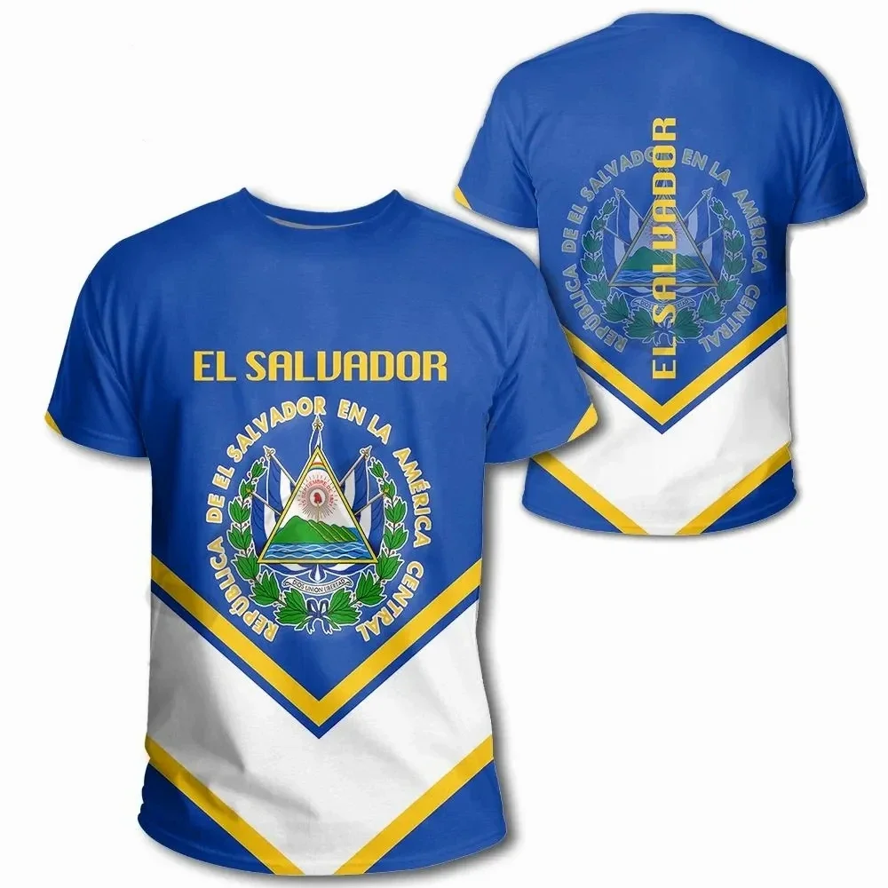 Men's T-Shirts El Salvador National Emblem Printed Pullover O Neck Short Sleeve Shirt Unisex Clothing Oversized T-Shirts For Men