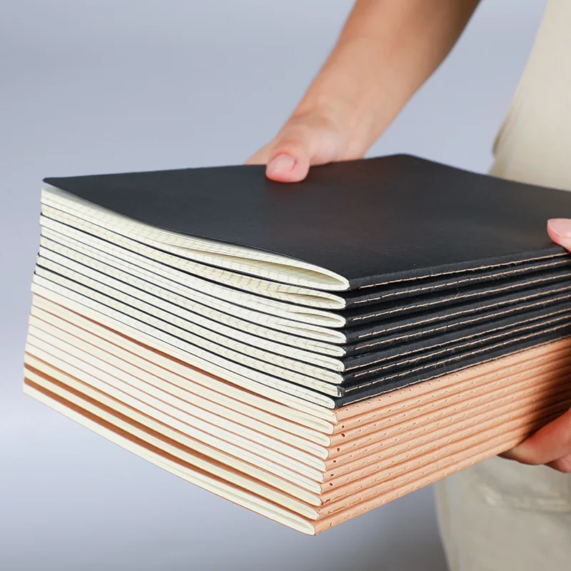 A5 Kraft Cover Notebook Retro Diary Horizontal Grid Simplified Homework Student Writing Car Line Exercise School Office Suppliel