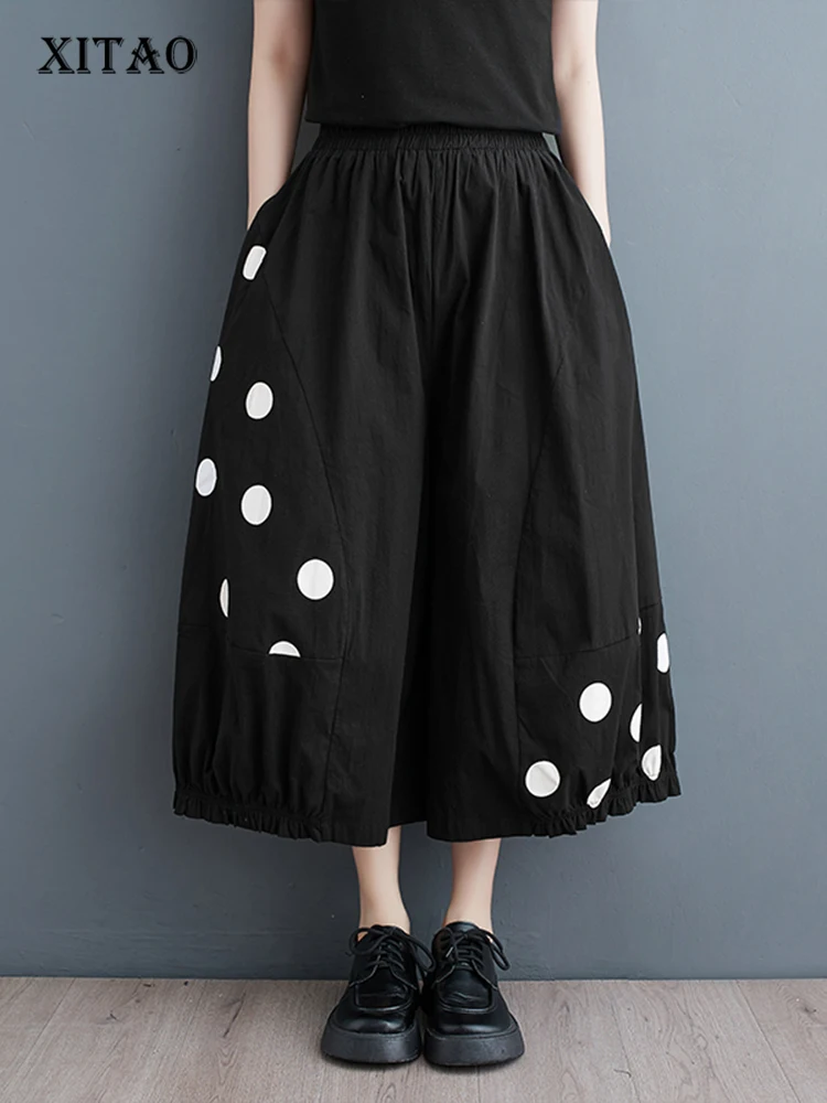 

XITAO Irregular Dot Print Wide Leg Pants Loose Fashion Casual Women Casual Simplicity Calf-length Pants 2024 Spring New ZY8638