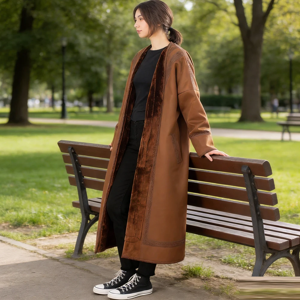 

Suede Oversized Fleece Trench Coat Women Long Thick Warm Winter Abaya Dubai Kaftan Muslim Dress Kimono Cardigan Islam Clothing