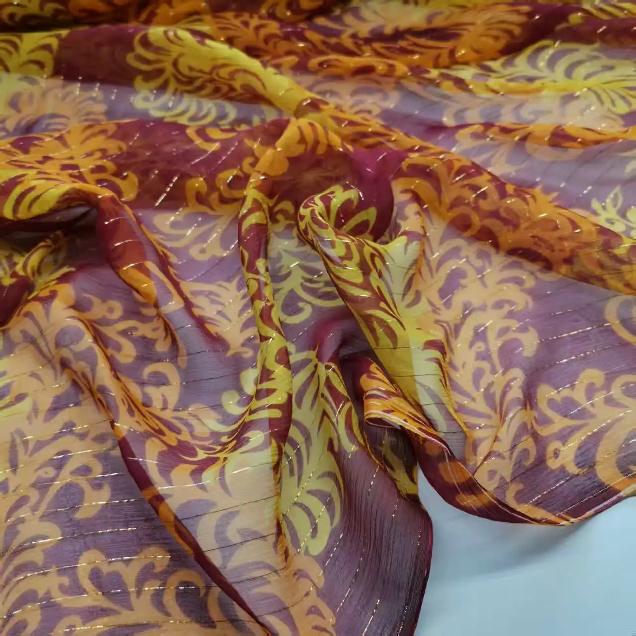 Metallic Bling Silk Georgette Shimmer Printed Qualified Shiny Silk Breathable Fabric