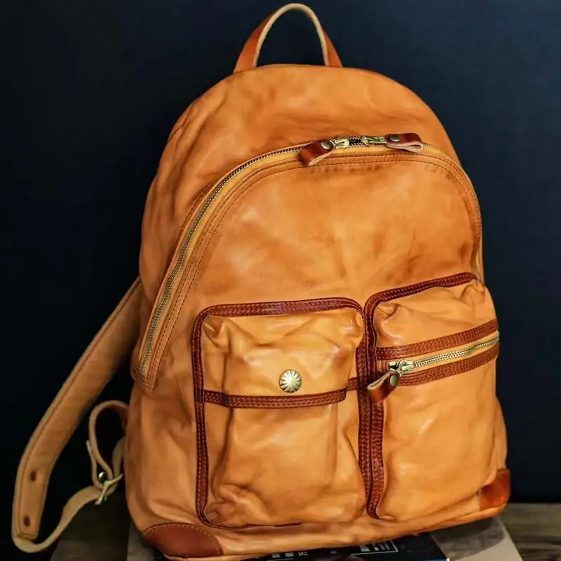 

PNDME travel designers handmade genuine leather large-capacity men's backpacks vintage luxury cow leather laptop schoolbags
