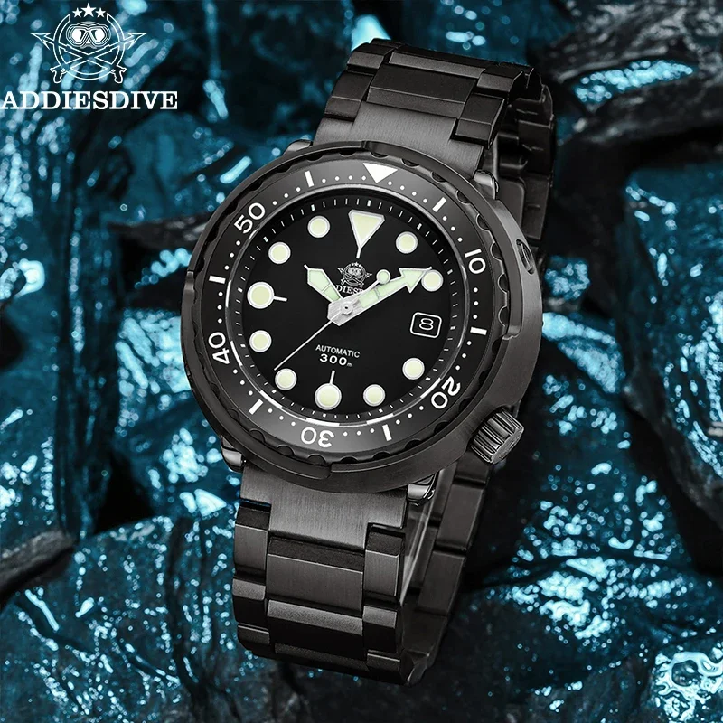 ADDIESDIVE Luxury Watches for Men Sapphire Tuna 300m Waterproof Diver NH35 Mechanical Watches BGW9 Luminous Relogios Masculino