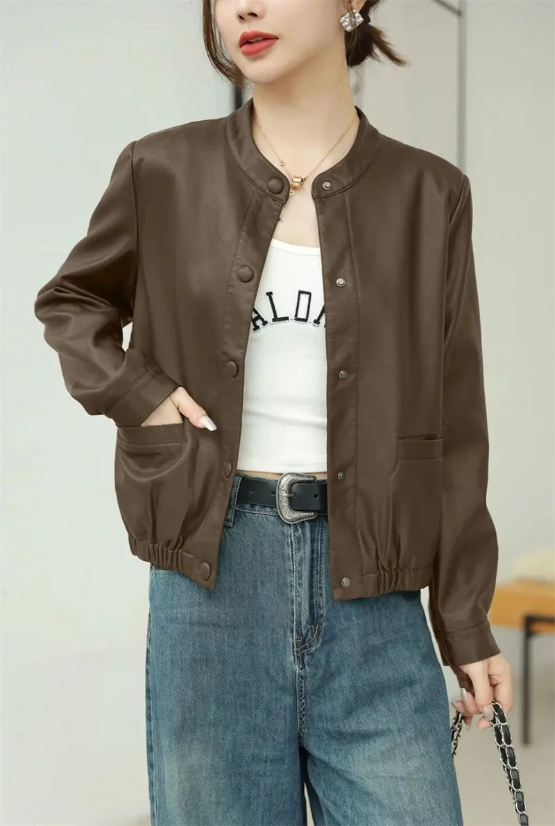 

Leather Jacket Women's Short Style 2025 Spring And Autumn New Casual Loose Slimming Fashion Versatile Leather Jacket Short Jacke