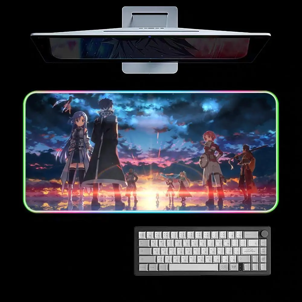 Anime SAO Sword Art Online Mouse Pad RGB Gaming Mouse Pad Desk Mat HD Gamer Large LED Light XXL MousePads #3