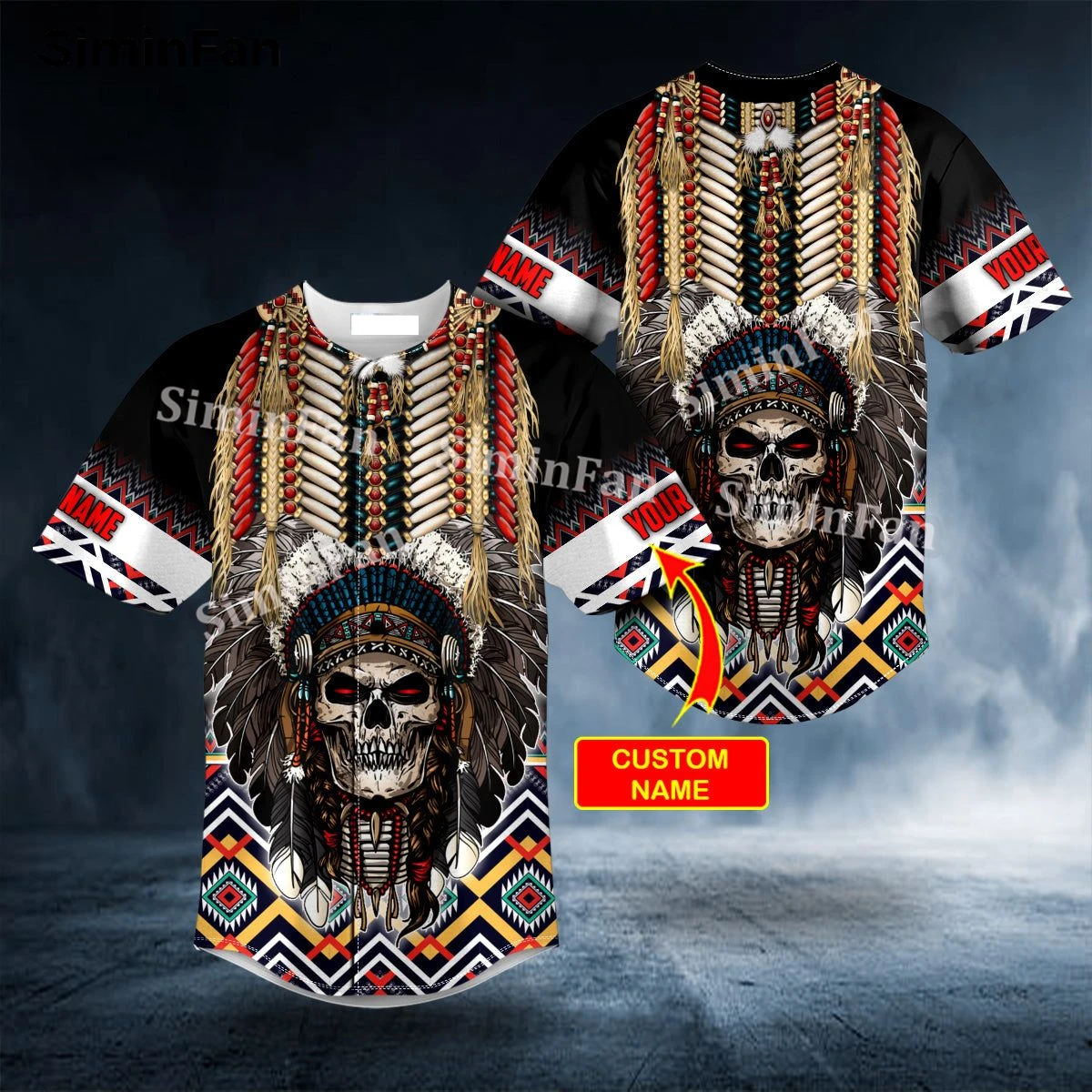 

Custom Name Tribal Ethnic Skull Brocade Pattern 3D Printed Mens Baseball Tee Jersey Shirts Male Summer Collarless Top Unisex-2