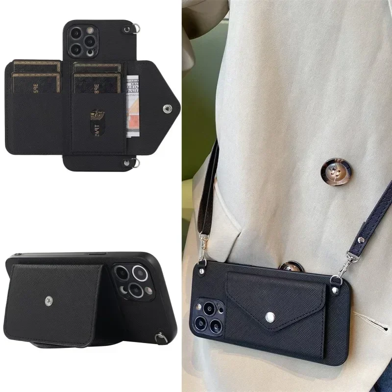 Crossbody Lanyard Wallet with Card Holder Phone Case for IPhone 13 12 Mini 15 14 11 Pro Max XS XR X 8 7 Plus PU Leather Cover