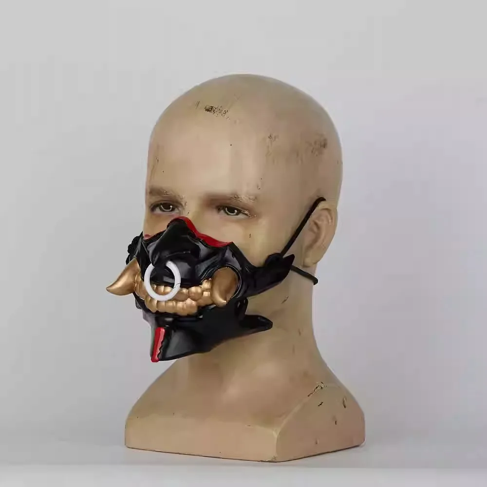 Anime Rahu Cosplay Prop Maske Schwarz Langes Glattes Haar Perücke Weibliches Rollenspiel Japanischer Stil Prajna Halbgesichtsmaske Halloween Party