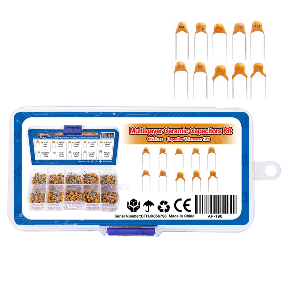 10Values 0..22UF 0.33UF 0.47UF monolithic ceramic capacitor 0.1UF-10UF kit 0.15UF  0.68UF 1UF 2.2UF 4.7UF each 50PCS
