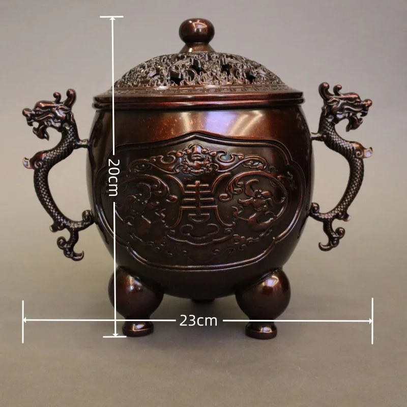 incense holder design incense burner tripod dragon handle metal craft brass  curving hollow lid antique censer