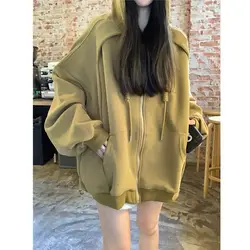 Fashion Solid Color Pockets Hoodies Sweatshirts Female Clothing 2024 Autumn Winter New Loose Young Style Tops Casual Sweatshirts