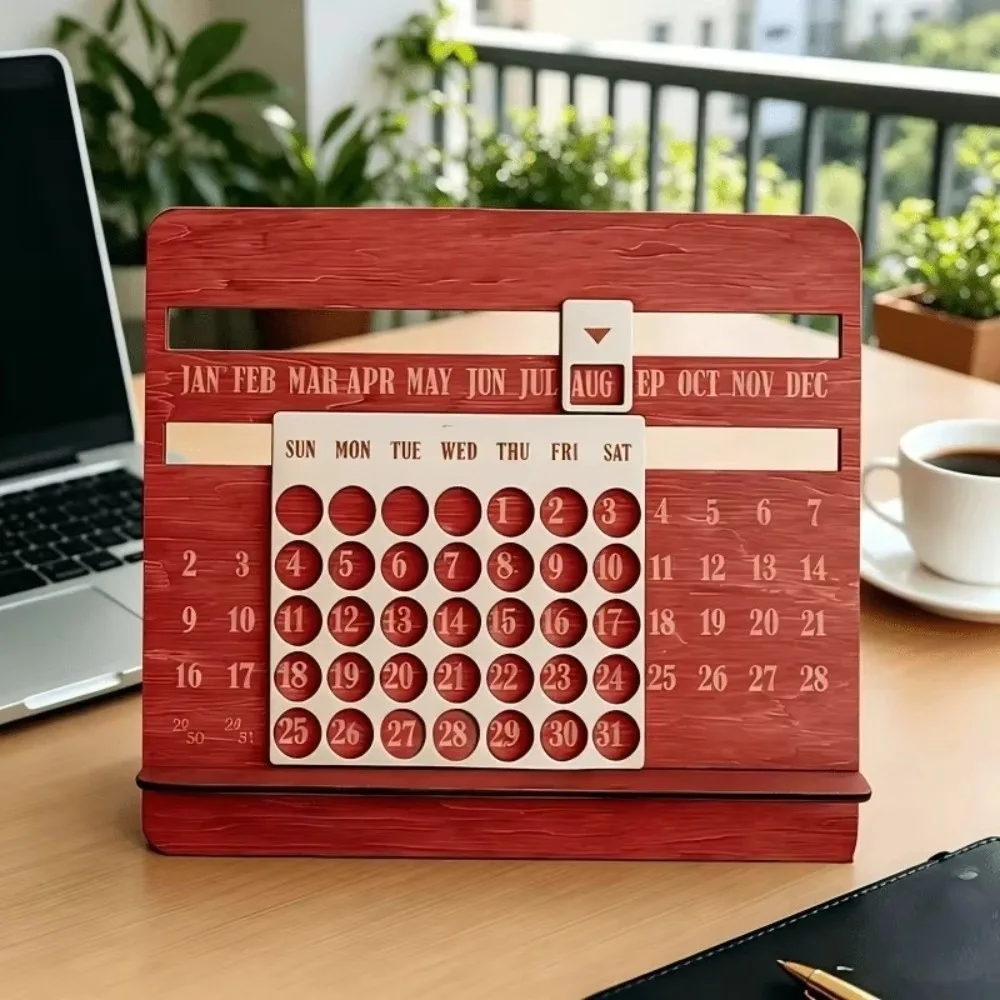 Wooden Perpetual Calendar Monthly Chart Design Desk Type Monthly Chart Calendar Year-Round Display Feature Home Decoration