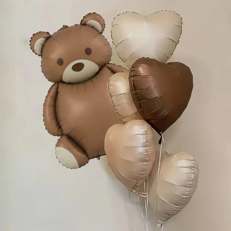 6-teiliges Set mit mattierten Teddybären-Retro-Liebesballons für Geburtstagsfeiern, Abschlussfeiern, Babypartys und Dekorationen.