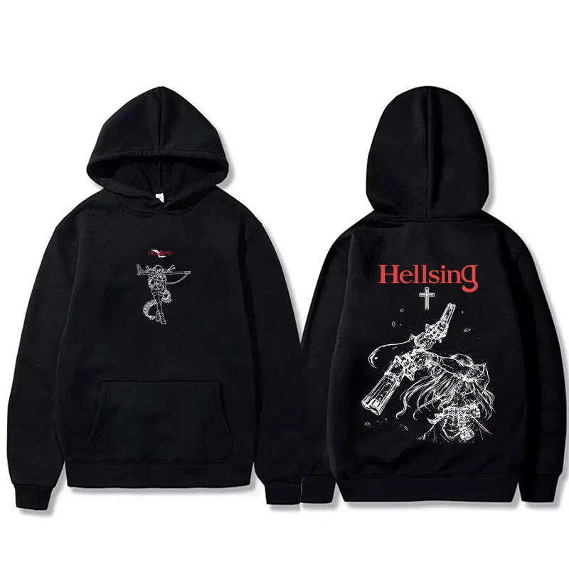 Anime Hellsing Abraham Van Helsing Vampire Alucard Hoodie Men's 90s Manga Casual Oversized Sweatshirt Cosplay Pullover Hoodies