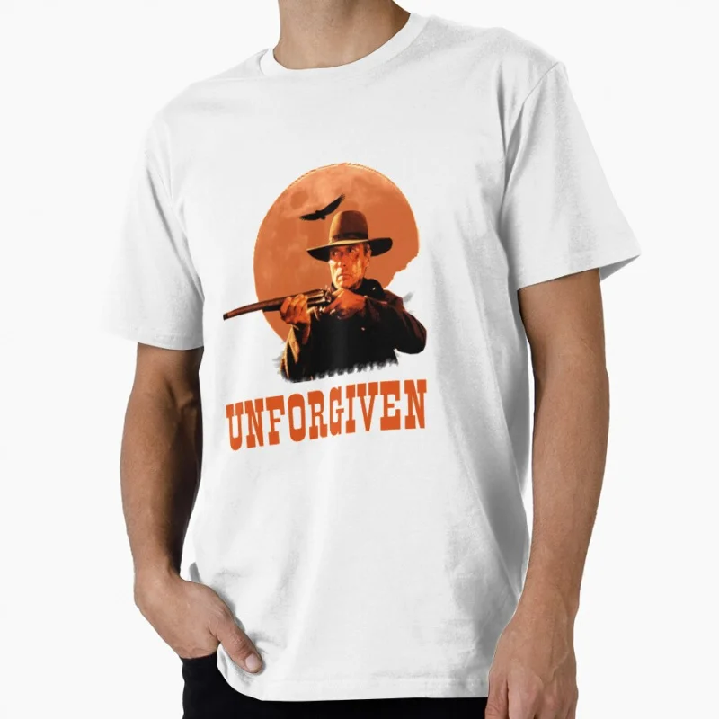 Unforgiven elec 80s الرجعية الفيلم الغربي eastwood خمر كاوبوي فيلم هدية تي شيرت كبير الحجم بلايز 100% القطن يرتديها طباعة الملابس
