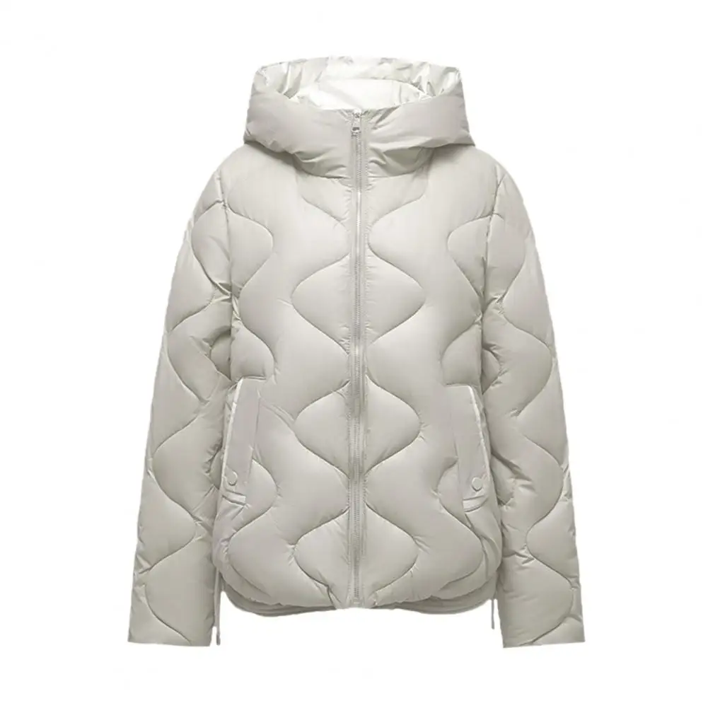 Manteau en duvet rembourré à capuche pour femme, manches longues, col épais, fermeture éclair, coton, extérieur, poche, document solide, hiver