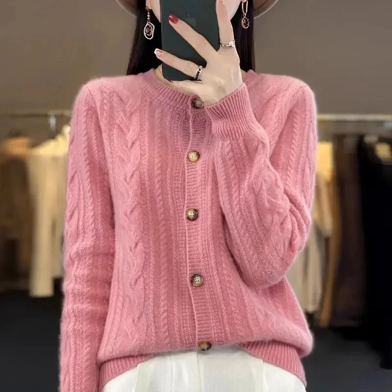 

Новинка 2026, осенне-зимний вязаный кардиган, женский повседневный мягкий однотонный трикотаж с длинными рукавами, женский свитер, пальто