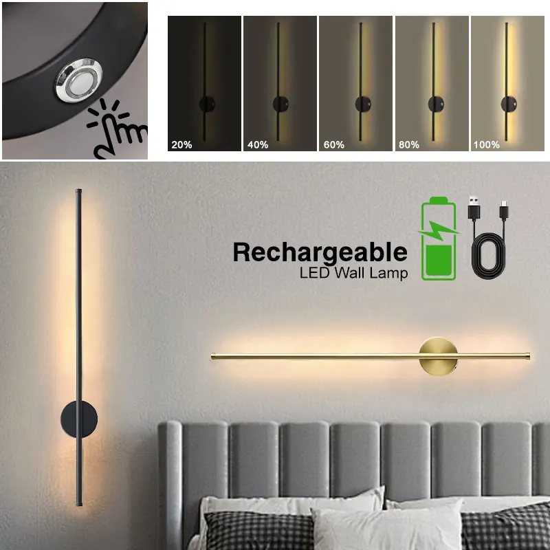 

5200mAh Wireless Rechargeable Wireless LED Wall Lamps Battery Operated 3CCT USB Wall Lights Magnetic Touch Dimmable Wall Sconce