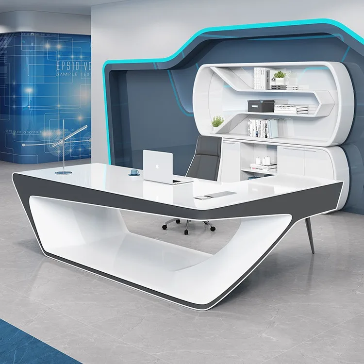 Light luxury boss table, fashionable desk combination, simple modern manager table, president table, technological sense, white