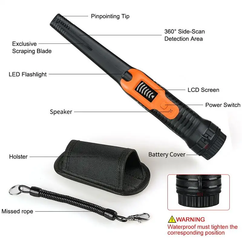 2024 New Upgrade Locator and Waterproof Handheld Professional Locating Pinpoint Rod Metal Detector Gold Finder with 9V battery