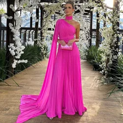 Elegant Simple Prom Dress Single Shoulder A Line Chiffon Evening Gown Party Dress New Sweep Train Vestidos De Novia