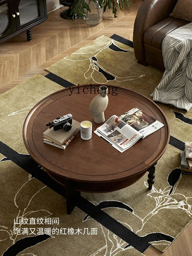Retro Solid Wood Coffee Table Round American Tea Table Household Small Table Small Apartment Living Room Coffeel17