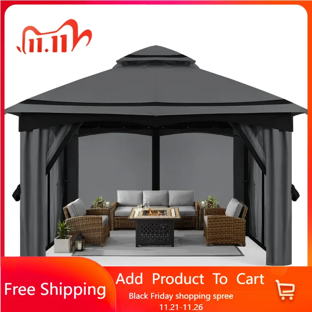 10x12FT  Outdoor Patio Gazebo with Mosquito Netting for Backyard, Patio, Garden