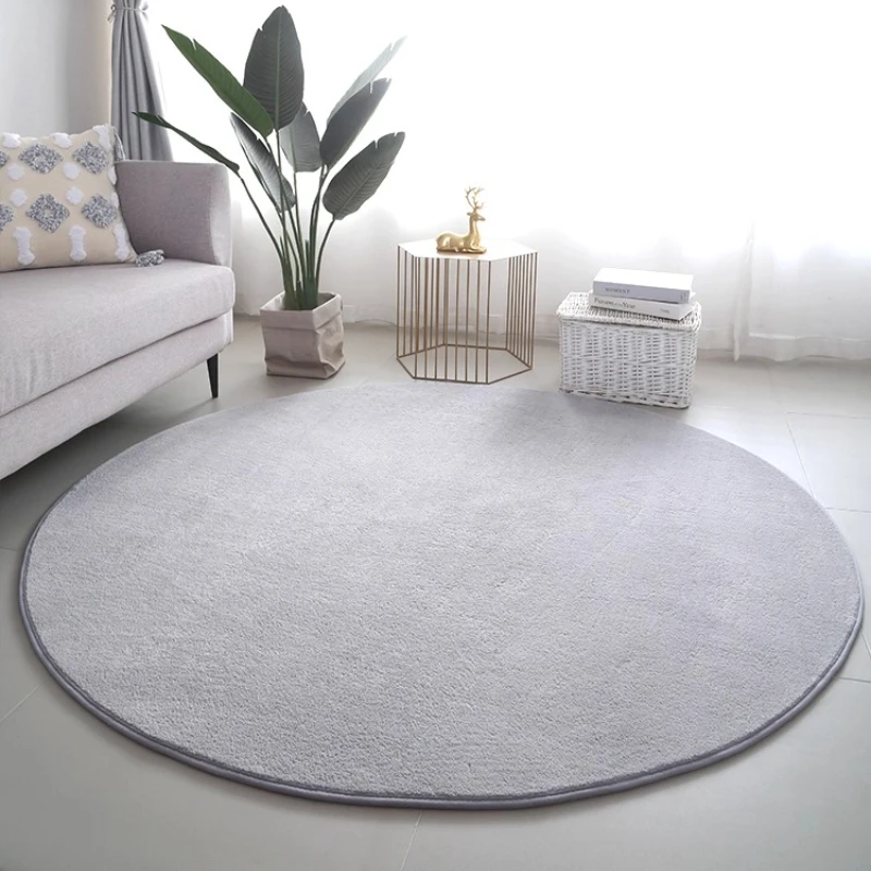 Minimalist Style Bedroom Decor Round Carpet Solid Color Carpets for Living Room Thick Plush Study Floor Mat Home Fluffy Soft Rug