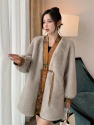 2024 Spring and Autumn Women  Imitation Rabbit Sable Fur Integrated Coat FemaleNew Chinese style Medium to Long Fleece Fur Coat