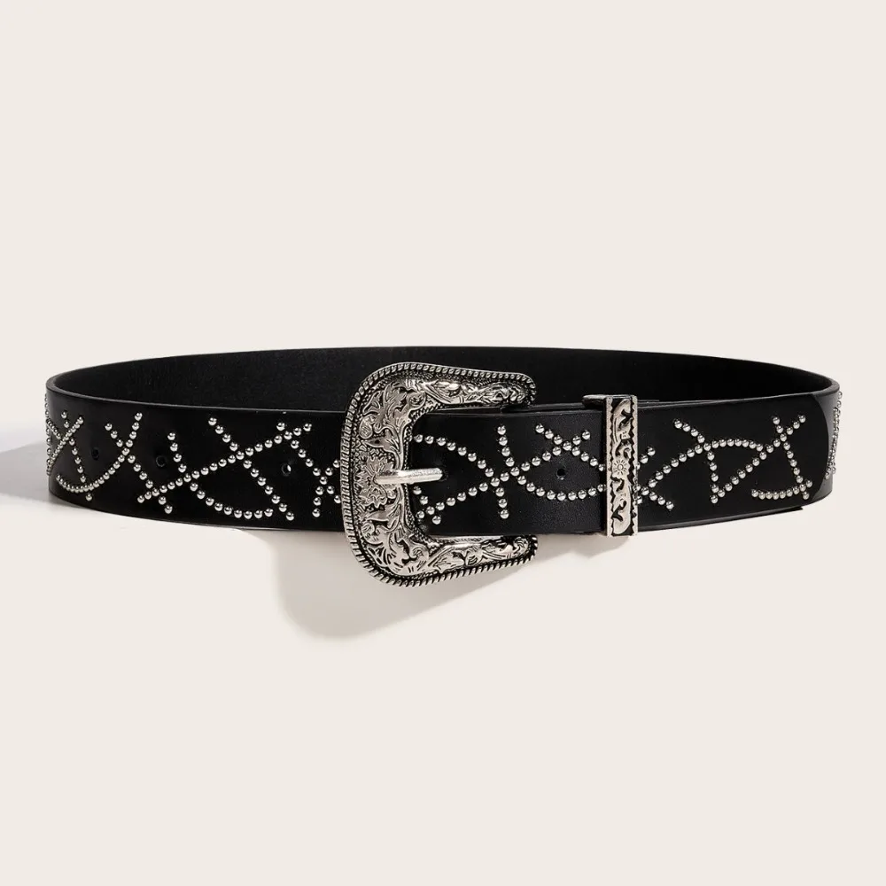 

Fashionable Korean Women's Belt Gothic Black White Buckle Waist Belt Y2k Rivet Dress Jeans Belt Streetwear