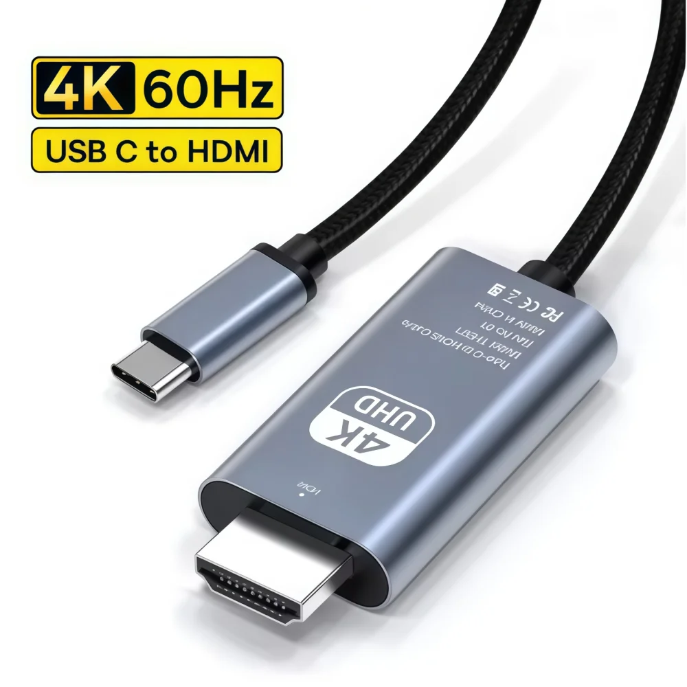 4K 60Hz HD Video Conversion Cable USB C To HDTV Adapter Same Screen Converter Cable Braided Screen Projection Cable Type C To HD